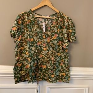 LOFT NWT XL Green Floral, Wrap Front, Drawstring Waist